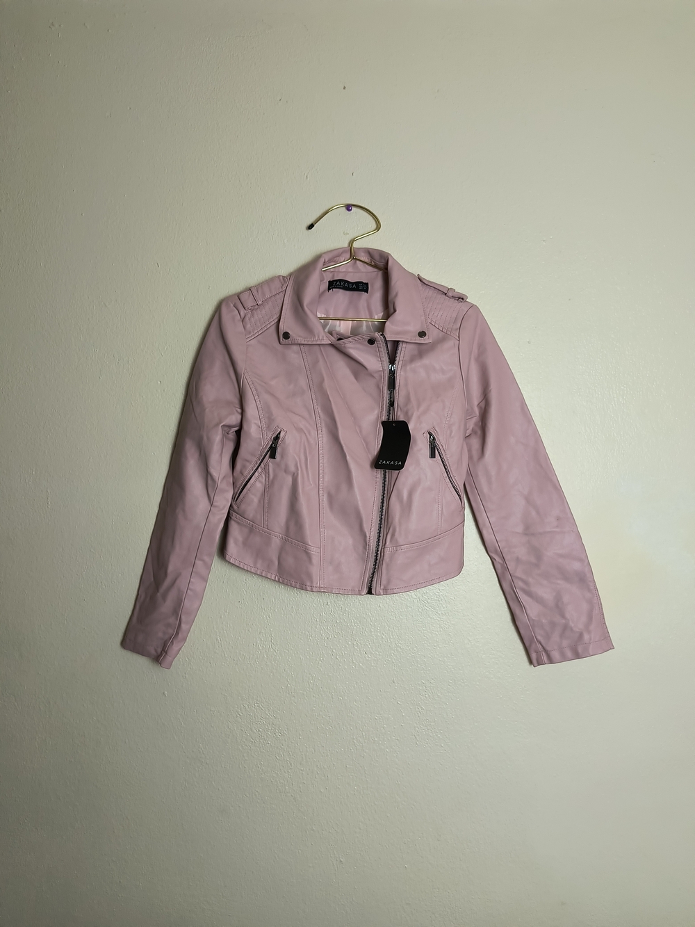 Light Pink Faux Leather Moto Jacket Size L/12